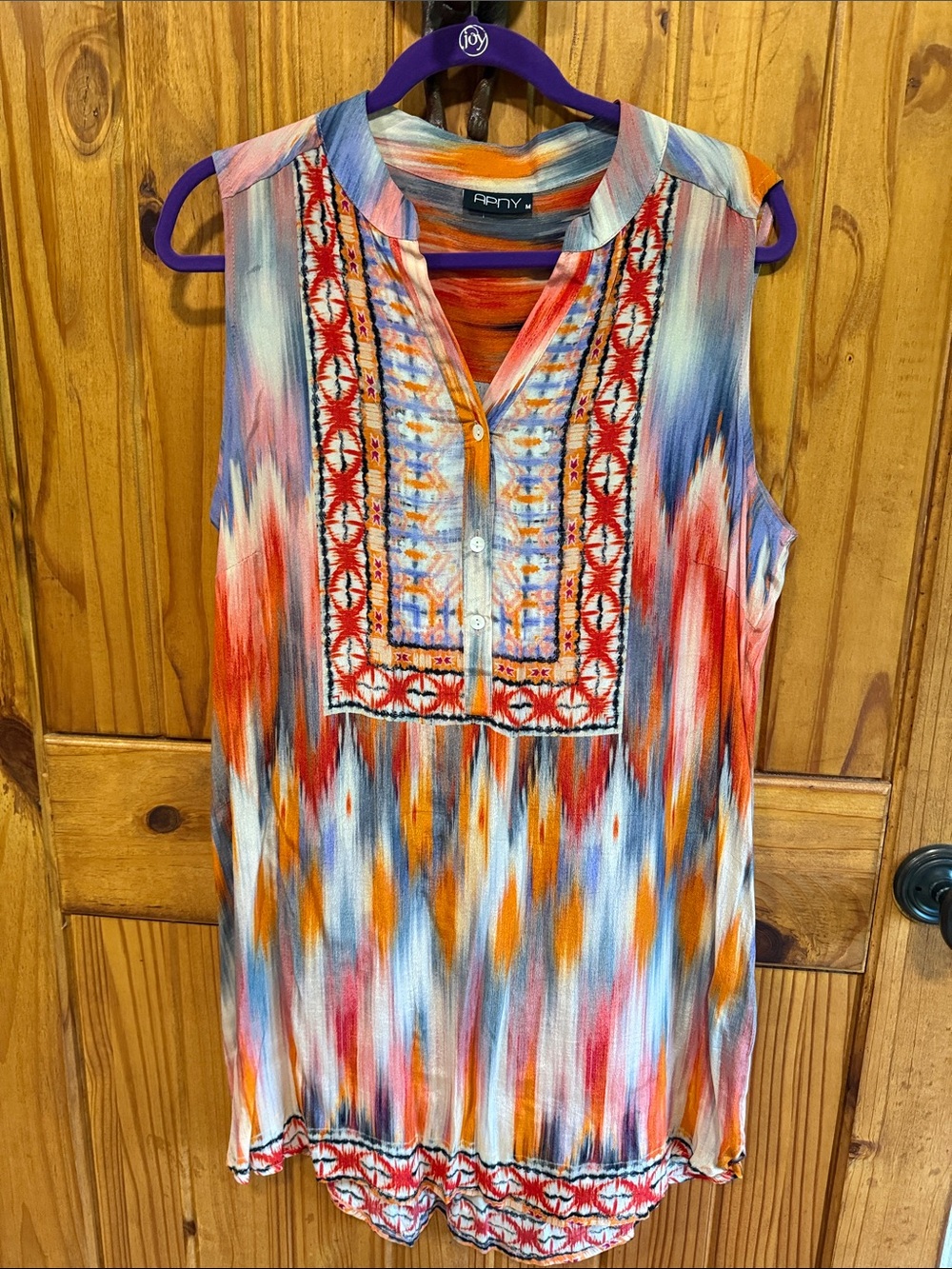 Aryn Multicolor Sleeveless Embroidered Tunic - Orange, Blue, Red
